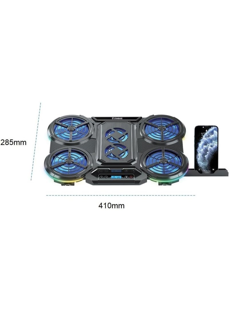 اس تي قاعدة تبريد الكمبيوتر المحمول iCE 08 - 6 مراوح هادئة بإضاءة RGB (4 × 120 مم، 2 × 70 مم) - مع تحكم في السرعة (250: 1000 دورة في الدقيقة) - منفذ طاقة USB وموزع USB - حامل للهاتف - Image 1