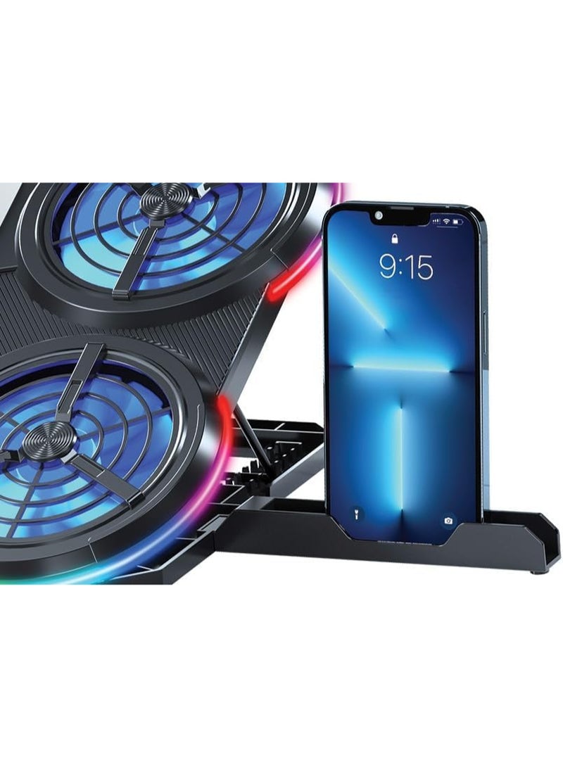 اس تي قاعدة تبريد الكمبيوتر المحمول iCE 08 - 6 مراوح هادئة بإضاءة RGB (4 × 120 مم، 2 × 70 مم) - مع تحكم في السرعة (250: 1000 دورة في الدقيقة) - منفذ طاقة USB وموزع USB - حامل للهاتف - Image 3