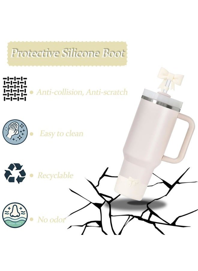 Lnulyaciy Bow Silicone Protective for Stanley Boot for 20/30/40Oz, 2 Pack for Stanley Cup Accessories Compatible 12-24Oz for Hydroflask Boot and More (Beige Set) - Image 3