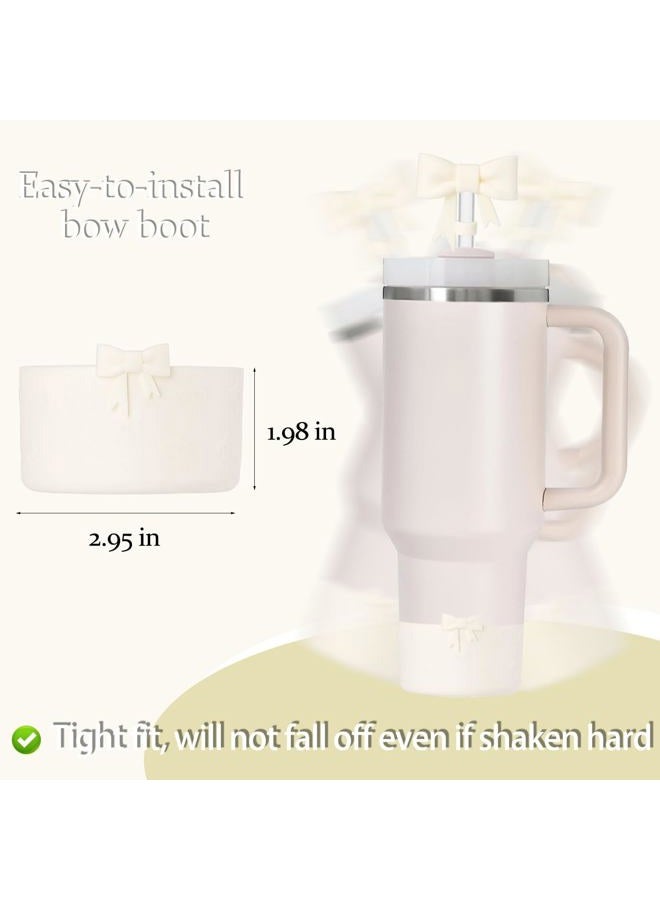 Lnulyaciy Bow Silicone Protective for Stanley Boot for 20/30/40Oz, 2 Pack for Stanley Cup Accessories Compatible 12-24Oz for Hydroflask Boot and More (Beige Set) - Image 5