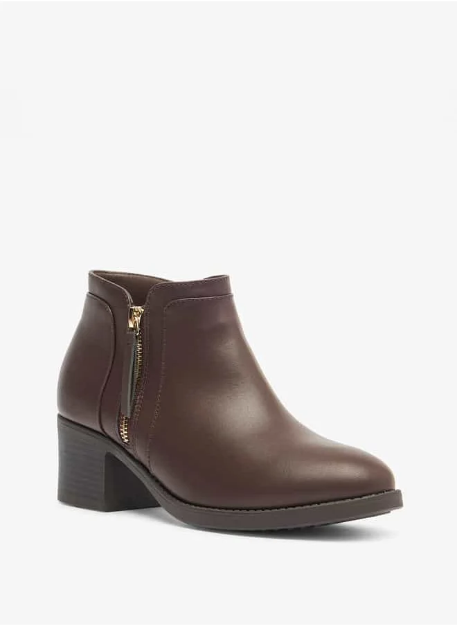 فلورا بيلا من شو إكسبرس Women Solid Ankle Boots with Block Heels and Zip Closure