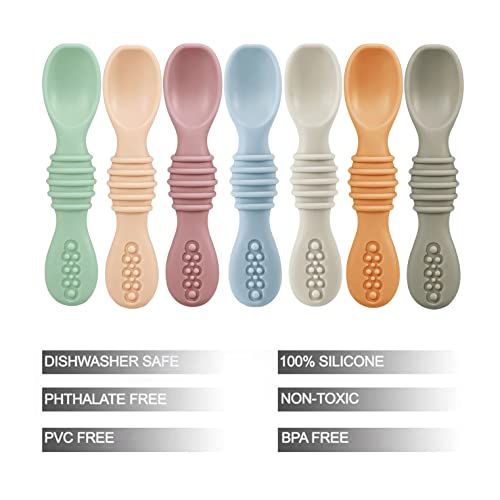 PandaEar 7 Pack Baby Led Weaning Spoons| Silicone Baby Spoons Self Feeding Utensils, Toddler Infant Feeding Spoon First Stage - Image 2