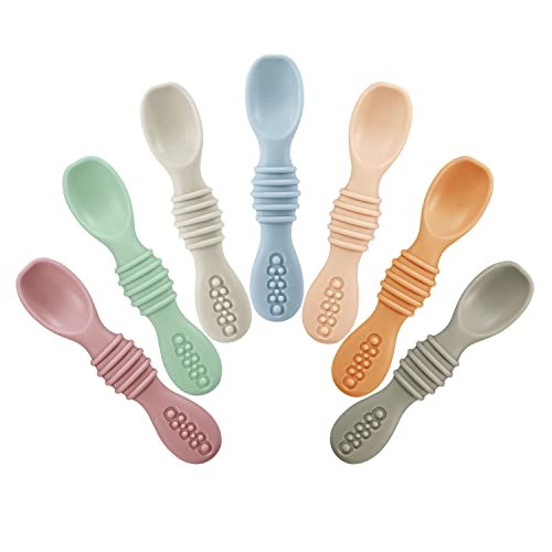 PandaEar 7 Pack Baby Led Weaning Spoons| Silicone Baby Spoons Self Feeding Utensils, Toddler Infant Feeding Spoon First Stage - Image 1