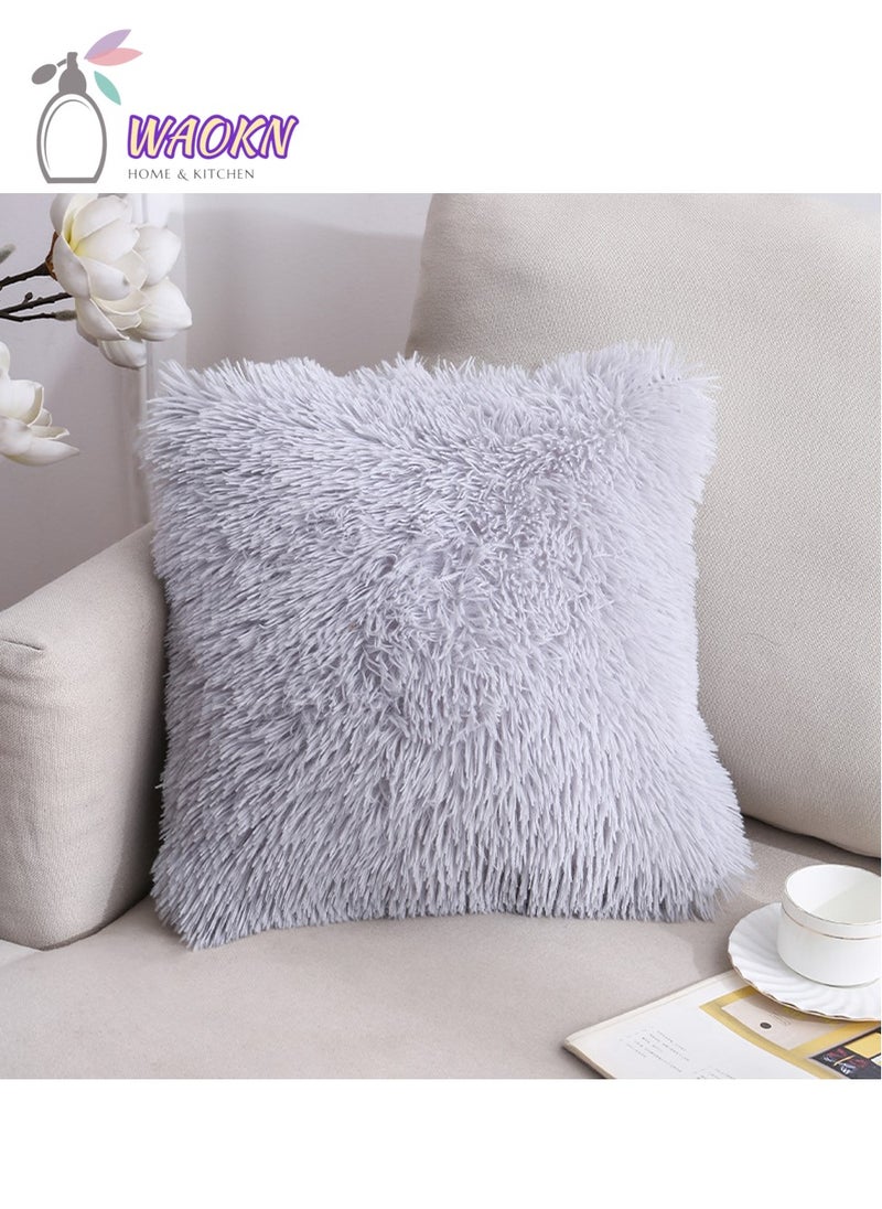 WAOKN - 40×40cm Faux Fur Throw Pillow Covers Shaggy Fluffy Cushion Covers Plush Furry Pillow Cases Fuzzy Decorative Pillow Shams with Zipper Square Cute Home Decor for Sofa Bed Couch Living Room (Grey) - Image 1