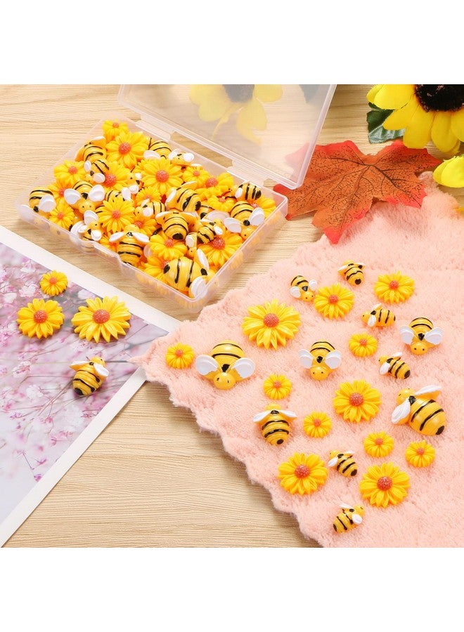 MIKIMIQI 100 Pcs Resin Bees Daisy Decor Bumblebee Sunflowers Embellishment Bees Charms Craft Decorations With Storage Box For Women Diy Craft Wreath Scrapbooking Party Home Decorations, 3 Sizes - Image 3