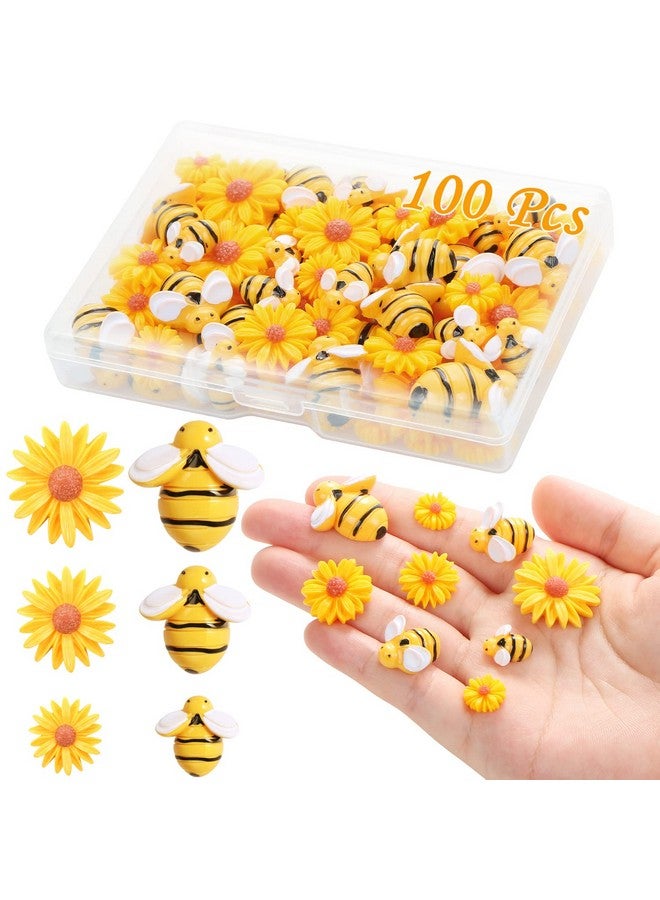 MIKIMIQI 100 Pcs Resin Bees Daisy Decor Bumblebee Sunflowers Embellishment Bees Charms Craft Decorations With Storage Box For Women Diy Craft Wreath Scrapbooking Party Home Decorations, 3 Sizes - Image 1