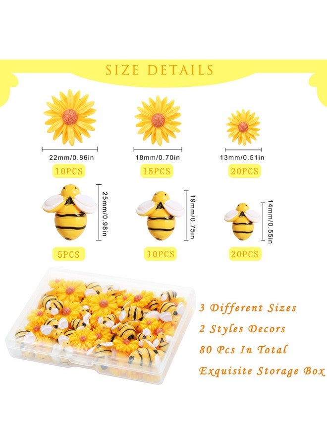 MIKIMIQI 100 Pcs Resin Bees Daisy Decor Bumblebee Sunflowers Embellishment Bees Charms Craft Decorations With Storage Box For Women Diy Craft Wreath Scrapbooking Party Home Decorations, 3 Sizes - Image 2