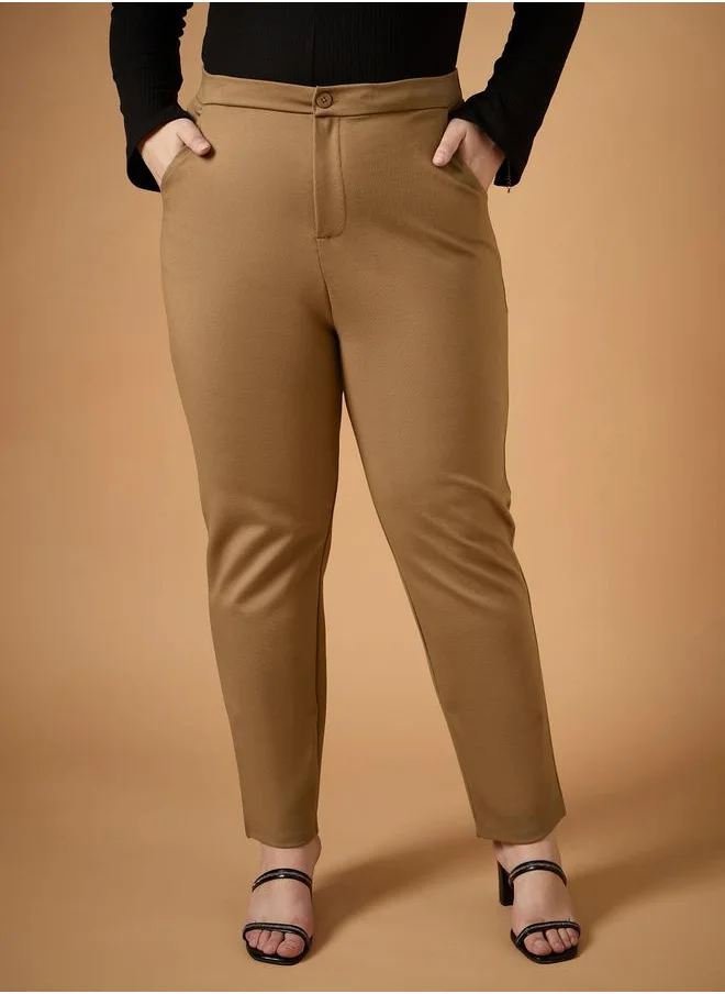 ساسافراس Plus Size Solid Mid Rise Slim Fit Pants