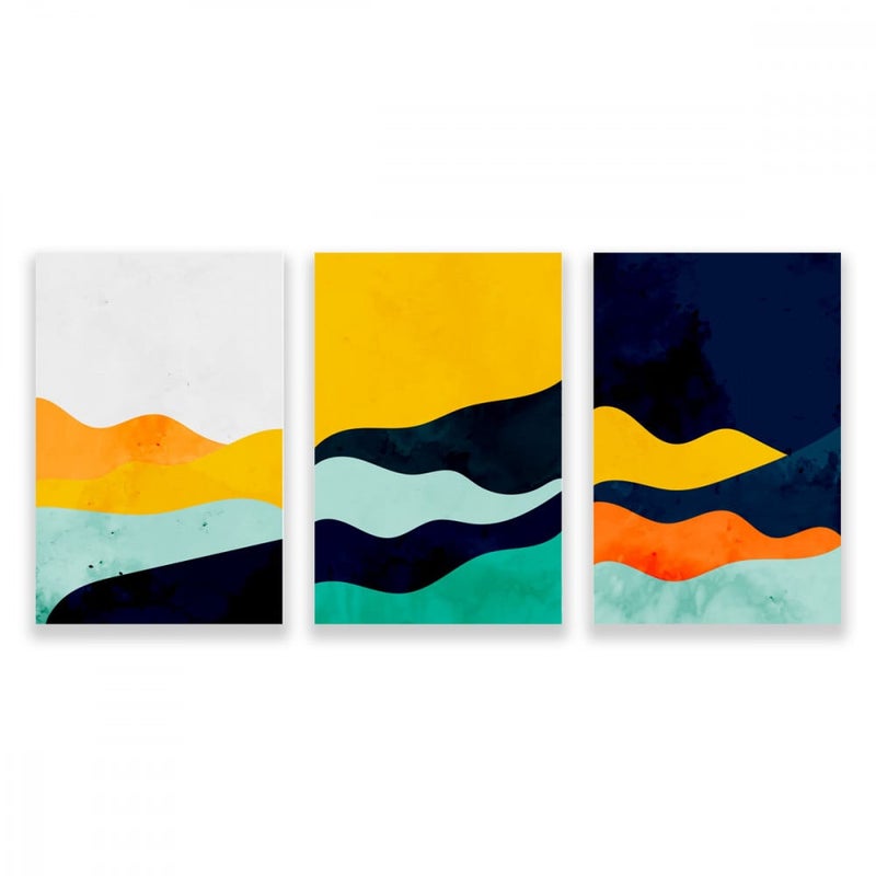 Marktna Three modern canvas paintings with an abstract design and a hollow frame, measuring (150×70), three pieces - Image 1