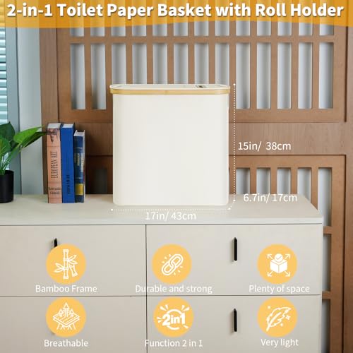 efluky Toilet Paper Storage and Holder 2 in 1 Toilet Paper Storage with Lid for Bathroom 28L Free Standing Holder Organizer Holds Up to 912 Rolls Beige - Image 3