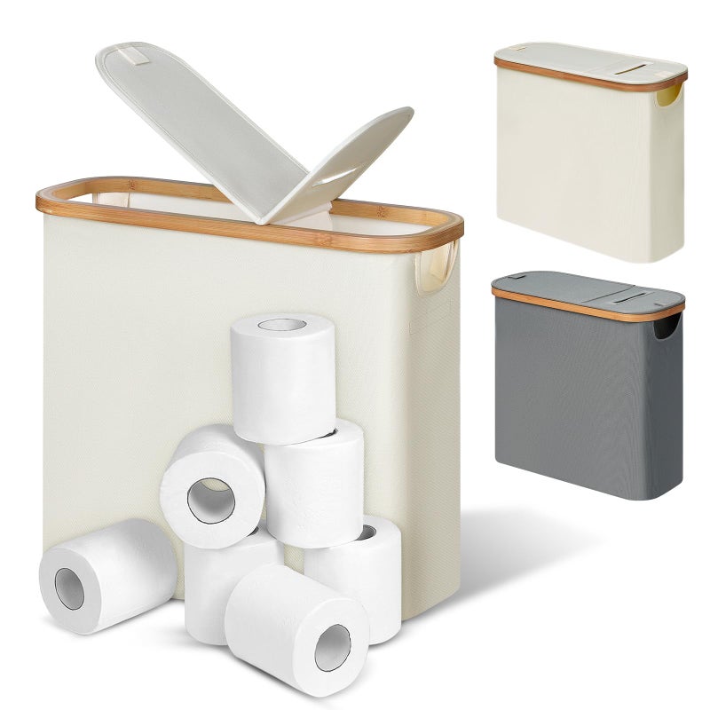 efluky Toilet Paper Storage and Holder 2 in 1 Toilet Paper Storage with Lid for Bathroom 28L Free Standing Holder Organizer Holds Up to 912 Rolls Beige - Image 2