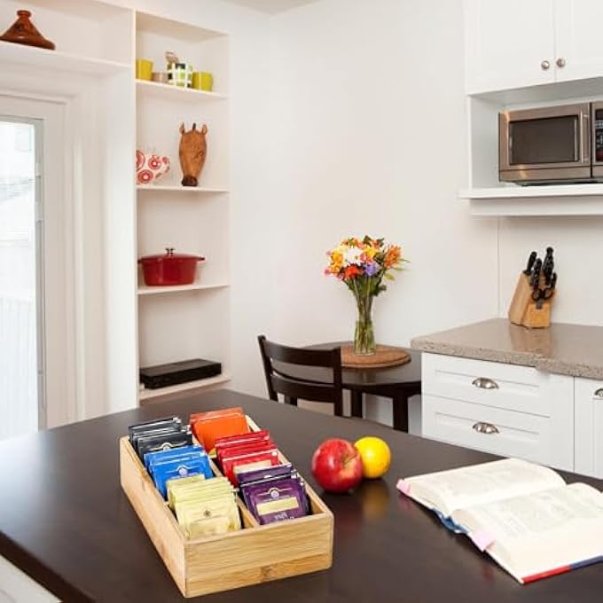 KASTWAVE 1 Pack Bamboo Tea Bag Organizer Wood Tea Chest Box With 6 Compartments For Tea Bags Sugar Packets Sweeteners  Small Packets For Coffee Station Storage - Image 3