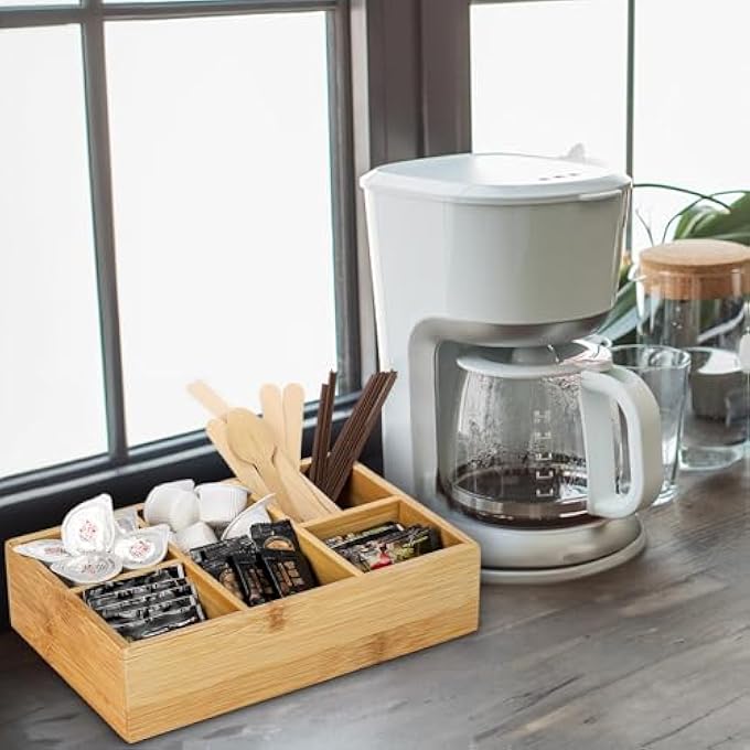 KASTWAVE 1 Pack Bamboo Tea Bag Organizer Wood Tea Chest Box With 6 Compartments For Tea Bags Sugar Packets Sweeteners  Small Packets For Coffee Station Storage - Image 4