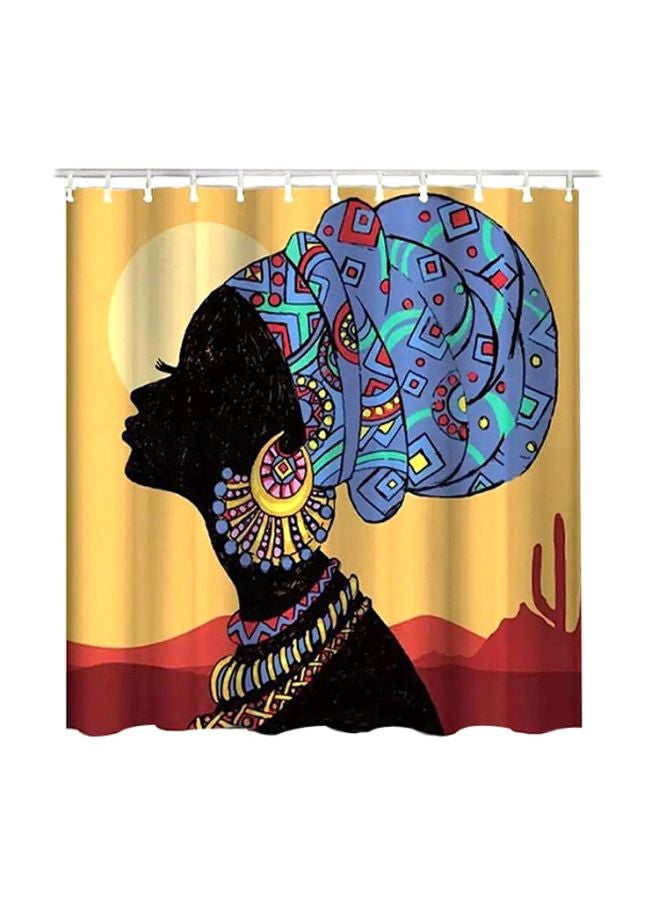 Printed Shower Curtain With Hook Beige/Black/Blue 165x180cm - Image 1