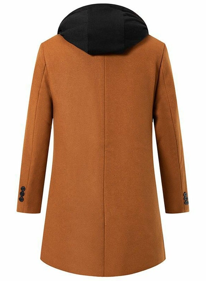 Loquat Men's Wool Blend Detachable Hooded Coat Thick Windbreaker Trench Soft Warm Coat Camel  - Image 2