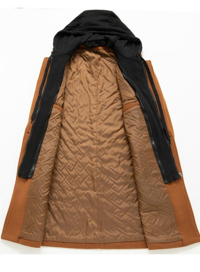 Loquat Men's Wool Blend Detachable Hooded Coat Thick Windbreaker Trench Soft Warm Coat Camel  - Image 3