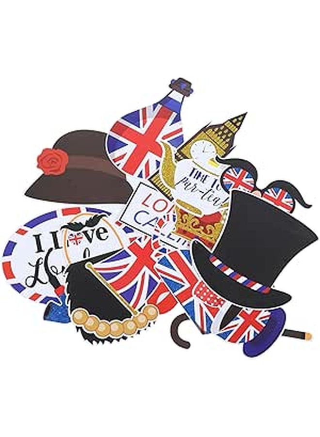 British Flag Photo Booth Props 20 Pack DIY Paper Decorations For UK Theme Party - Image 1