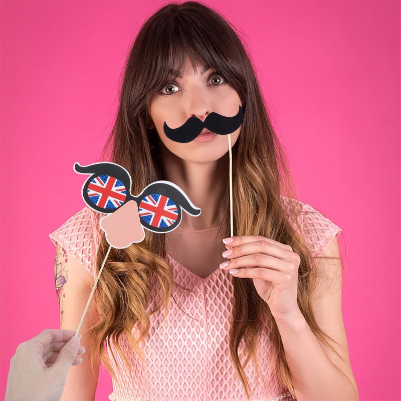 British Flag Photo Booth Props 20 Pack DIY Paper Decorations For UK Theme Party - Image 4