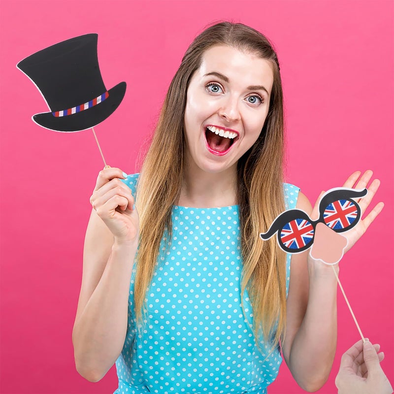 British Flag Photo Booth Props 20 Pack DIY Paper Decorations For UK Theme Party - Image 5