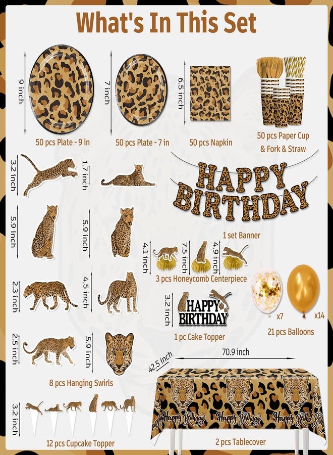 cocomigo 347 Pcs Cheetah Birthday Decorations Tableware Set Serves 50 Guests, Cheetah Print Supplies Include Banner, Plates, Balloons and Tablecloth Etc, for Leopard Birthday Decorations - Image 2