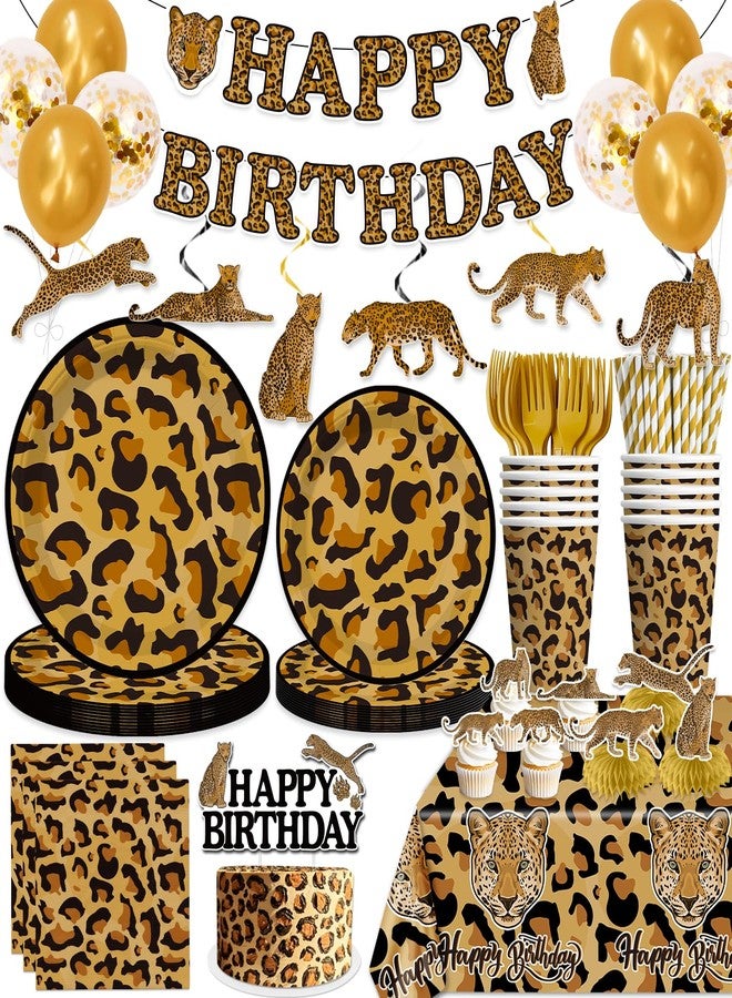 cocomigo 347 Pcs Cheetah Birthday Decorations Tableware Set Serves 50 Guests, Cheetah Print Supplies Include Banner, Plates, Balloons and Tablecloth Etc, for Leopard Birthday Decorations - Image 1