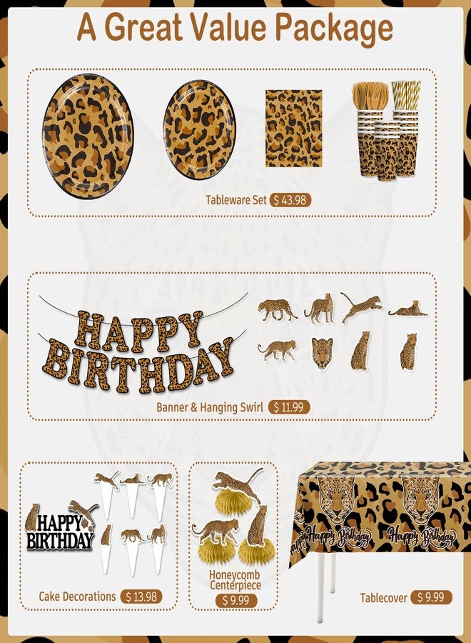 cocomigo 347 Pcs Cheetah Birthday Decorations Tableware Set Serves 50 Guests, Cheetah Print Supplies Include Banner, Plates, Balloons and Tablecloth Etc, for Leopard Birthday Decorations - Image 3