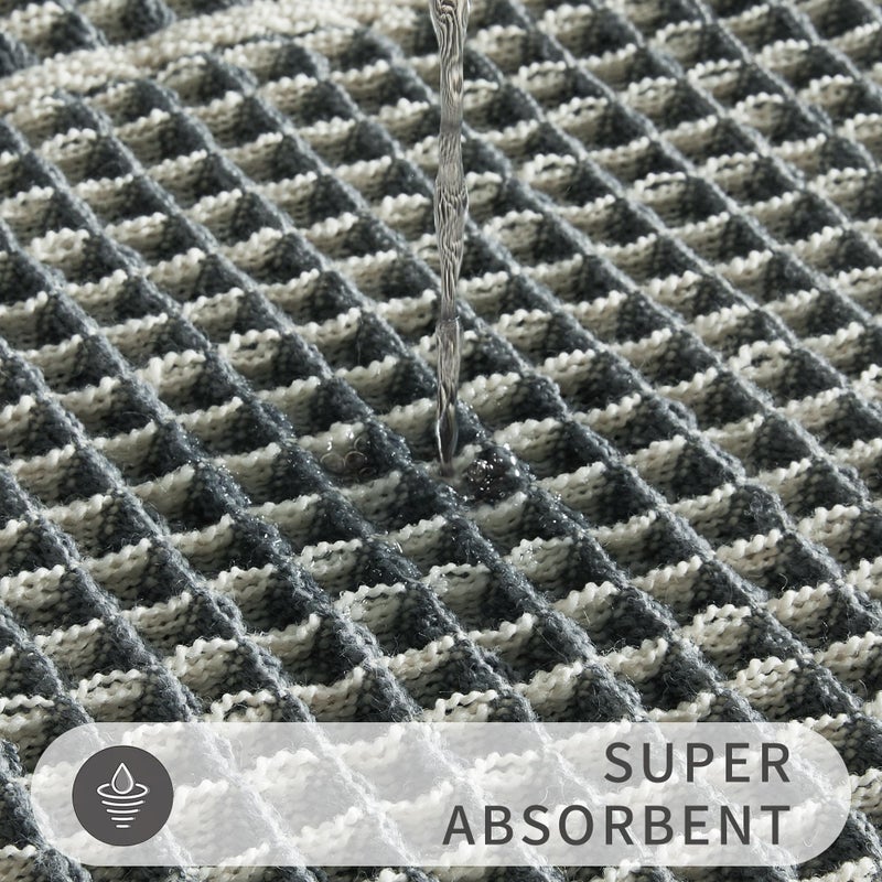 BULULOM Bathroom Floor Mat Boho Bath Mat Super Absorbent Bath Mat Bathroom Rugs Non Slip Washable  Quick Dry Shower Mats  Ultra Soft Bath Mat Towel Bluish Grey & Yellow 18""*30"" - Image 3