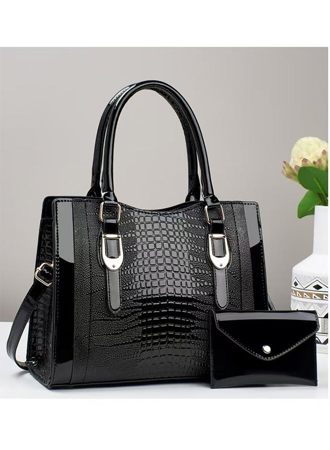 JCB CHIC 2pcs Luxurious Glossy Crocodile Print Handbag Set ，Crossbody Bag Luxury Brand Designer Tote bag Large Capacity Casual Shoulder Bag Urban Commuting Shopping Bag(603#) - Image 1