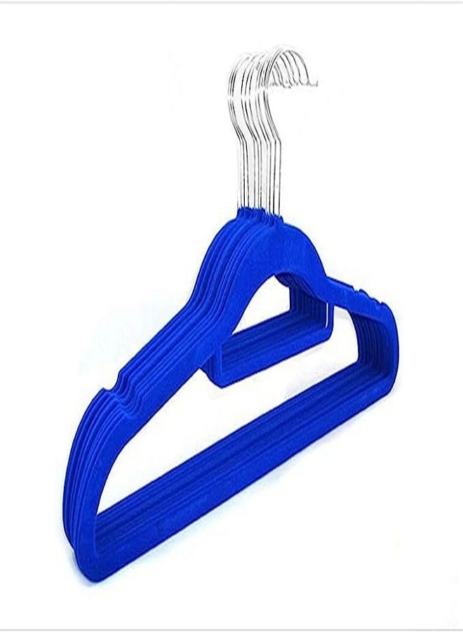 Hangers Wall Hangers 10 Pieces Colorful Non-Slip Velvet Clothes Hanger 360 Degree Swivel Hook Strong and Durable Stacked Velvet Cloth Hanger (Deep Blue) - Image 1