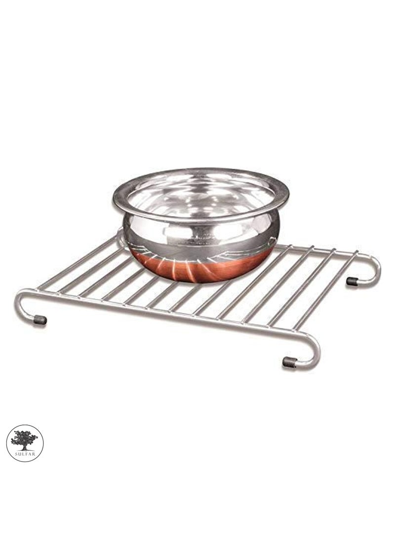 sulfar Sulfar Dining Table Stainless Steel Stand/Wire Ring Stand/Trivet Round Ring/Hot Pot Ring Trivet (Silver) Pack of 1  - Image 4