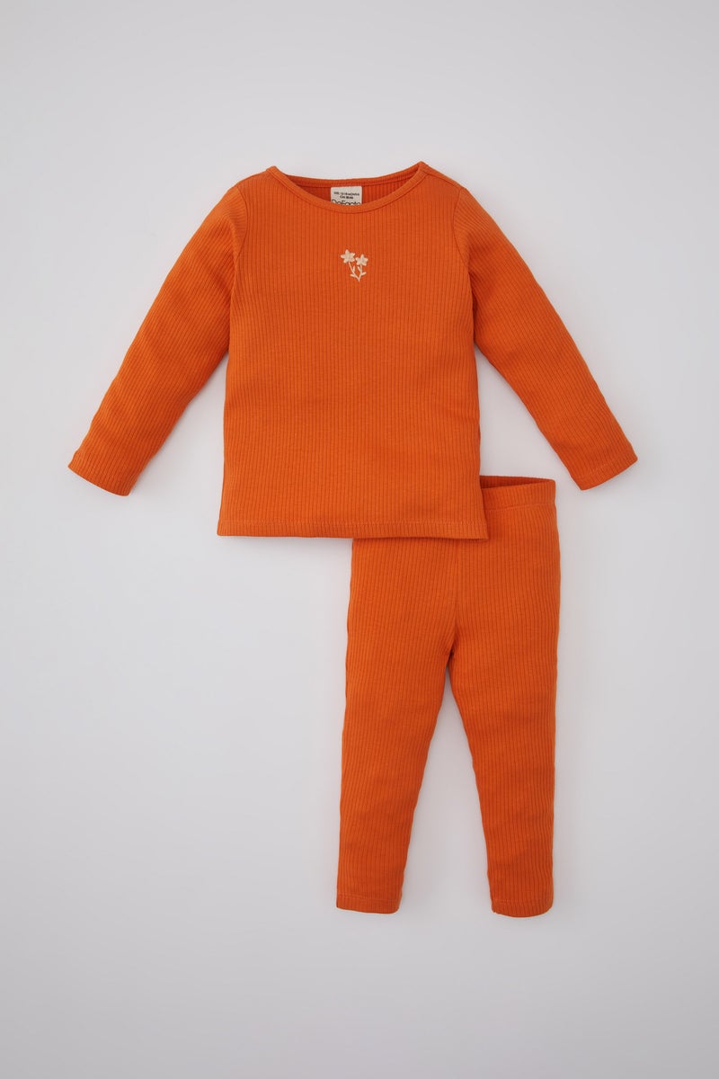 DeFacto Baby Girl 2 piece Regular Fit Crew Neck Embroidered Knitted Pyjamas  - Image 1