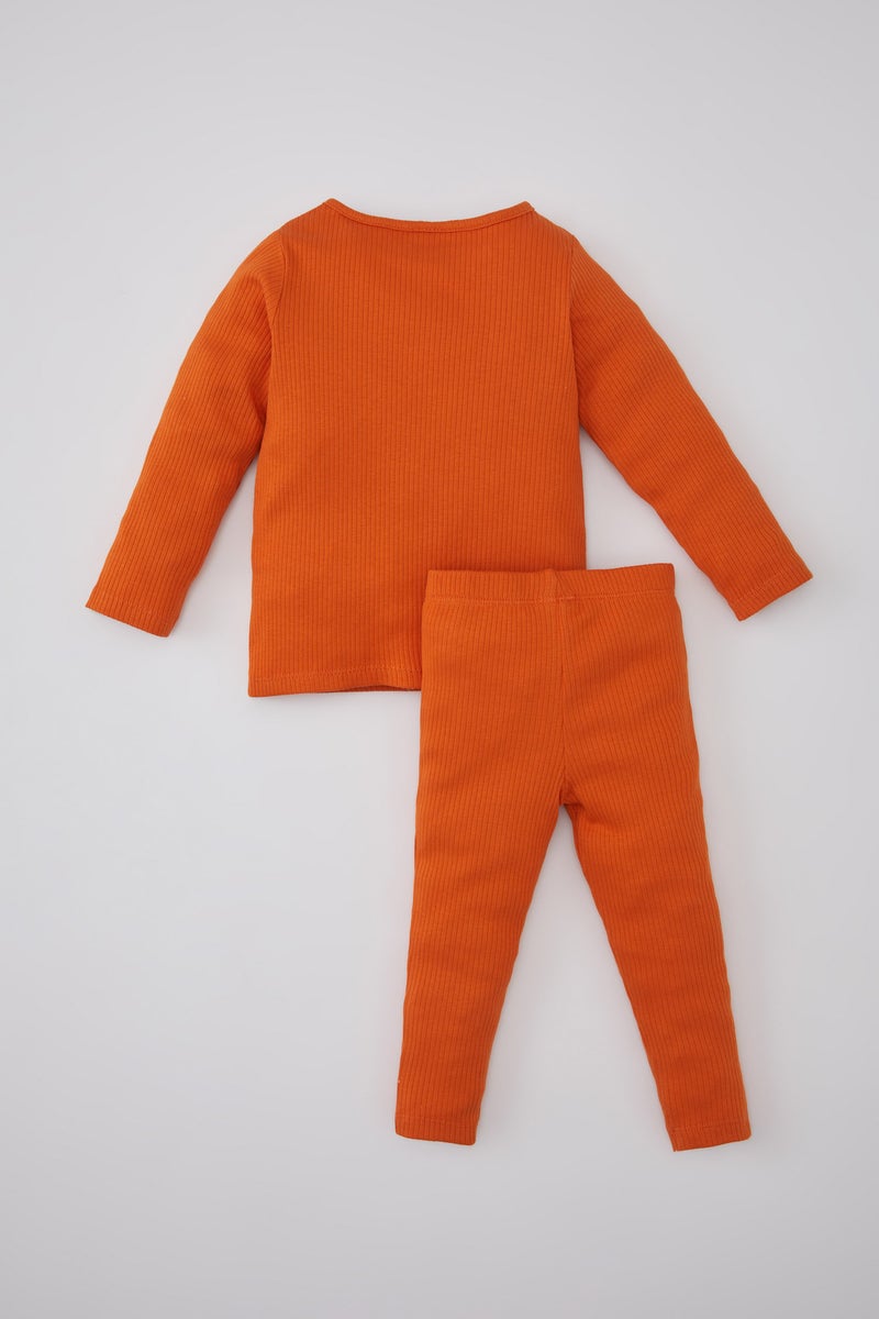 DeFacto Baby Girl 2 piece Regular Fit Crew Neck Embroidered Knitted Pyjamas  - Image 3