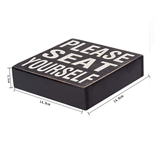 Yankario Farmhouse Funny Bathroom Signs Decor, Classic Wooden Box Sign 6" Square, Black/White Please Seat Yourself - Image 3