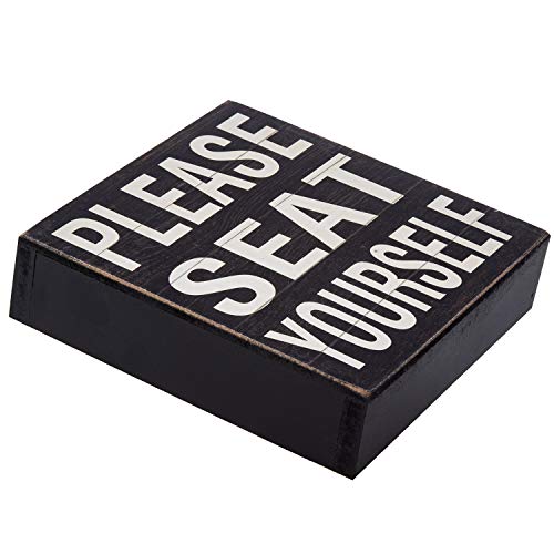 Yankario Farmhouse Funny Bathroom Signs Decor, Classic Wooden Box Sign 6" Square, Black/White Please Seat Yourself - Image 2