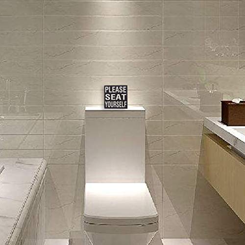 Yankario Farmhouse Funny Bathroom Signs Decor, Classic Wooden Box Sign 6" Square, Black/White Please Seat Yourself - Image 5