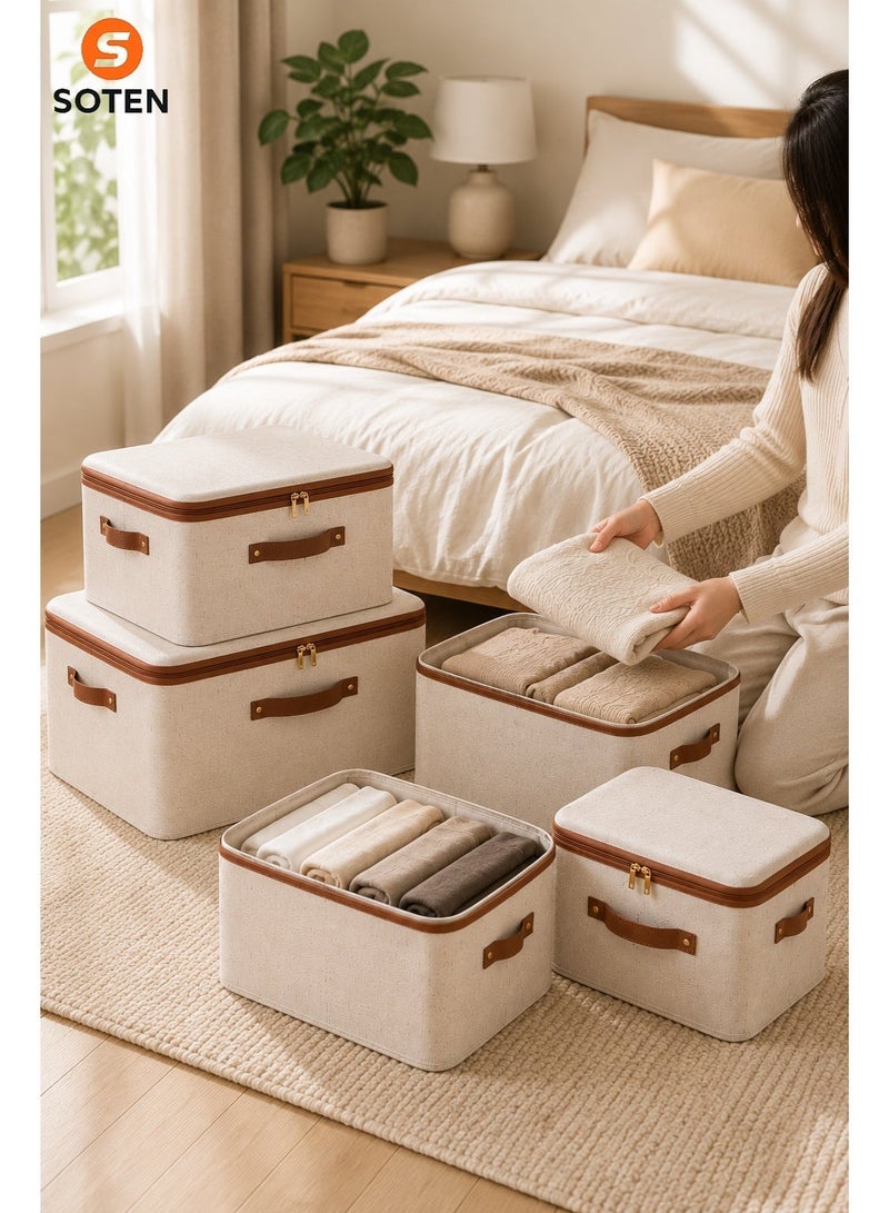 SOTEN 4 Pcs Storage Boxes Clothes Organizer with Lids, Foldable Storage Box with Handles, Washable Fabric Storage Bins with Zippers, Large Capacity Wardrobe Organizer for Clothes, Toys & Accessories, Reusable Closet Organizers & Space-Saving Storage Basket - Image 2