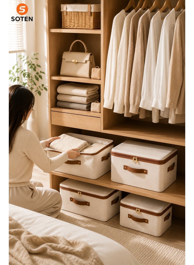 SOTEN 4 Pcs Storage Boxes Clothes Organizer with Lids, Foldable Storage Box with Handles, Washable Fabric Storage Bins with Zippers, Large Capacity Wardrobe Organizer for Clothes, Toys & Accessories, Reusable Closet Organizers & Space-Saving Storage Basket - Image 3