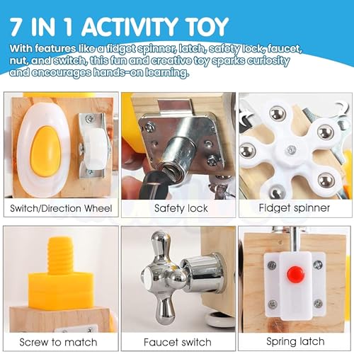 RITHVI STORE 7-in-1 Montessori Busy Board for Toddlers | Wooden Sensory Busy Cube with Switches | Travel Toys for Toddler 1-3 | Baby Toy | Toys Gifts for 1 Year Old Boy Girl - Image 3