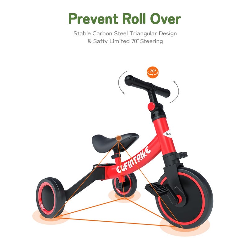 besrey 5 in 1 Toddler Bike for 1 to 4 Years Old Kids, Toddler Tricycle Kids Trikes Tricycle, Toys for Boy & Girl, Balance Training, Removable Pedals - Image 4
