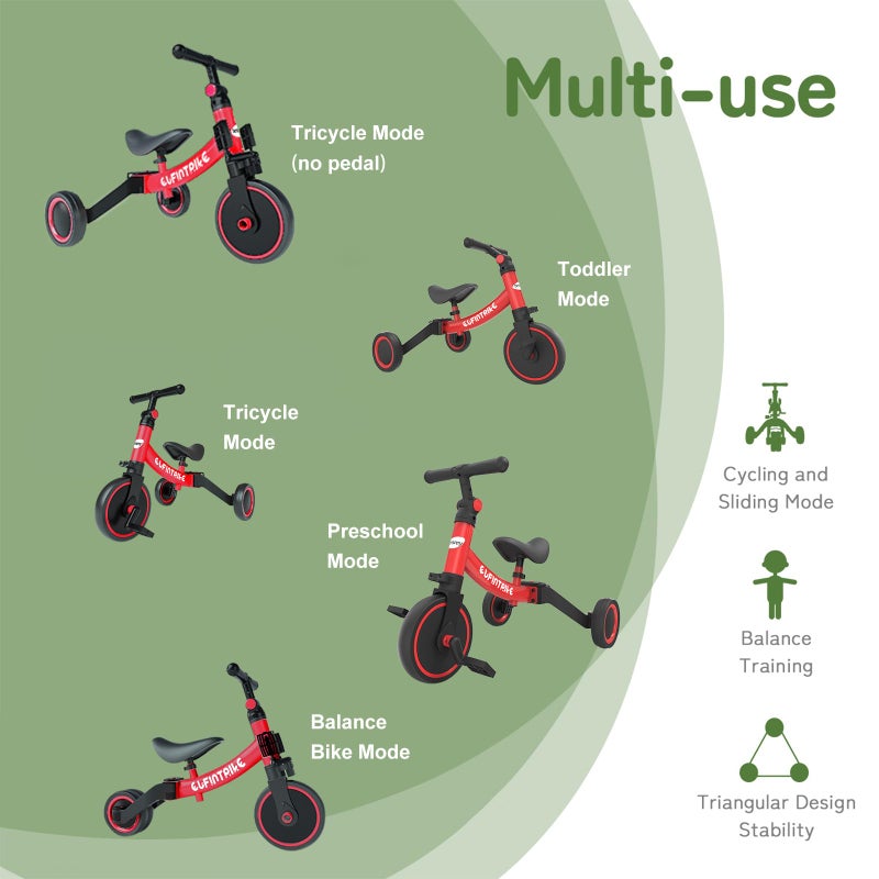 besrey 5 in 1 Toddler Bike for 1 to 4 Years Old Kids, Toddler Tricycle Kids Trikes Tricycle, Toys for Boy & Girl, Balance Training, Removable Pedals - Image 2