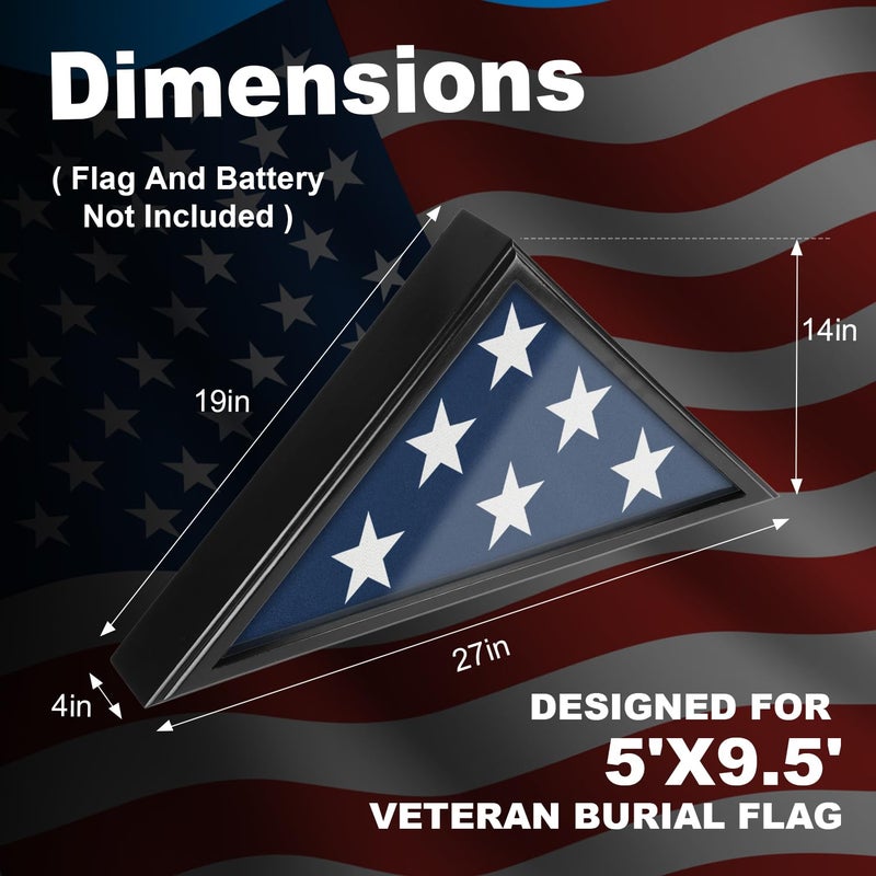 TAEYONK Flag Case with Lights for Burial Flag, 5' x 9.5' Funeral Flag Display Case, Wooden Memorial Flag Shadow Box for Military Veterans, Flag Holder for Wall or Standing Display (Black) - Image 5