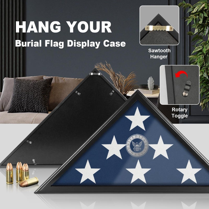 TAEYONK Flag Case with Lights for Burial Flag, 5' x 9.5' Funeral Flag Display Case, Wooden Memorial Flag Shadow Box for Military Veterans, Flag Holder for Wall or Standing Display (Black) - Image 4