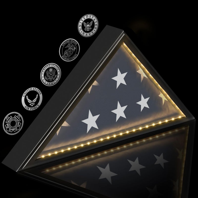 TAEYONK Flag Case with Lights for Burial Flag, 5' x 9.5' Funeral Flag Display Case, Wooden Memorial Flag Shadow Box for Military Veterans, Flag Holder for Wall or Standing Display (Black) - Image 1