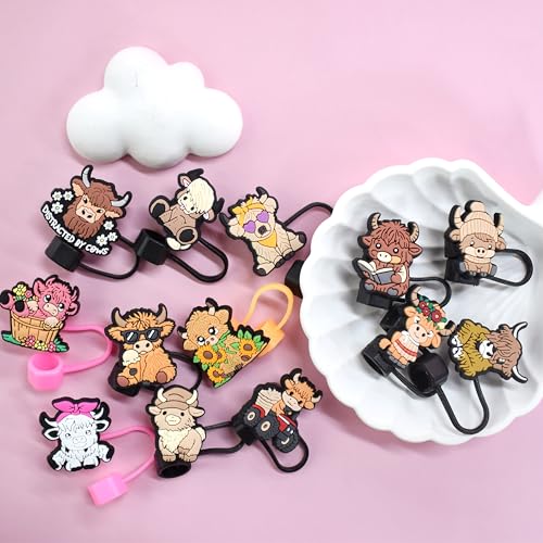 Ibuclein Straw Cover Caps for Stanley Cup Highland Cow Theme,30PCS Highland Cattle Drinking Straw Toppers,10mm Dust-Proof Reusable Straw Cap Tips Lids,Bulk PVC Straw Protector for Party Gifts(Highland Cow) - Image 5