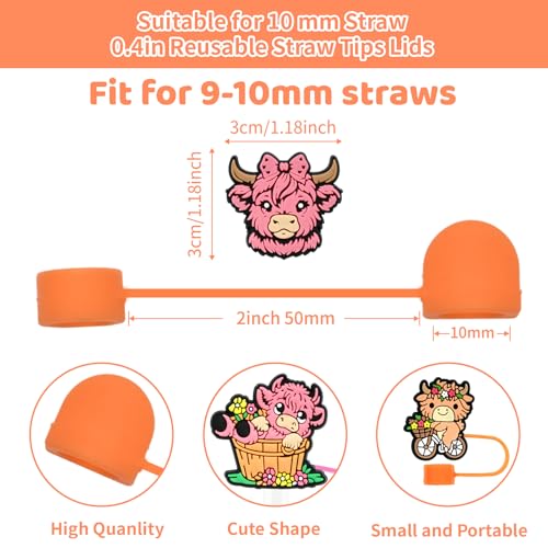 Ibuclein Straw Cover Caps for Stanley Cup Highland Cow Theme,30PCS Highland Cattle Drinking Straw Toppers,10mm Dust-Proof Reusable Straw Cap Tips Lids,Bulk PVC Straw Protector for Party Gifts(Highland Cow) - Image 4