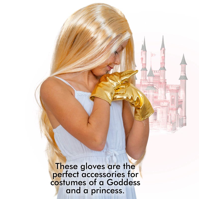Skeleteen Metallic Gold Costume Gloves - Shiny Gold Princess Evening Stretch Dress Glove Set for Men, Women and Kids - Image 4