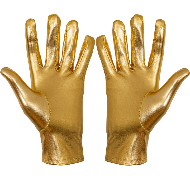 Skeleteen Metallic Gold Costume Gloves - Shiny Gold Princess Evening Stretch Dress Glove Set for Men, Women and Kids - Image 1