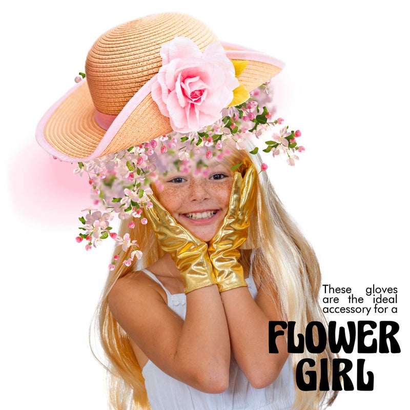 Skeleteen Metallic Gold Costume Gloves - Shiny Gold Princess Evening Stretch Dress Glove Set for Men, Women and Kids - Image 2