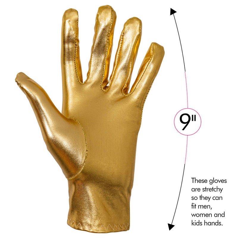 Skeleteen Metallic Gold Costume Gloves - Shiny Gold Princess Evening Stretch Dress Glove Set for Men, Women and Kids - Image 5