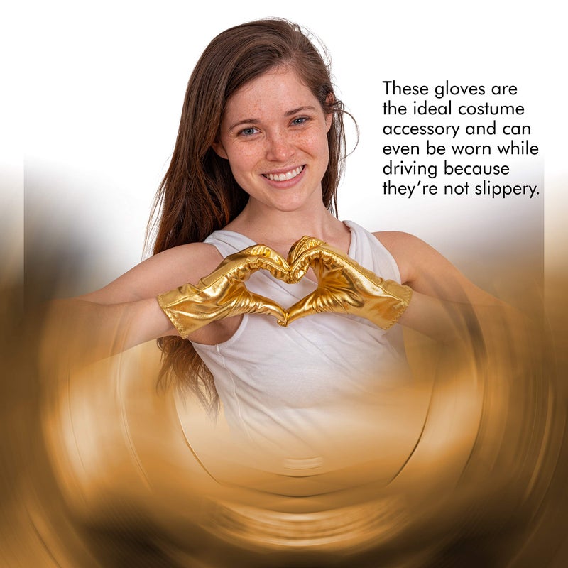 Skeleteen Metallic Gold Costume Gloves - Shiny Gold Princess Evening Stretch Dress Glove Set for Men, Women and Kids - Image 3